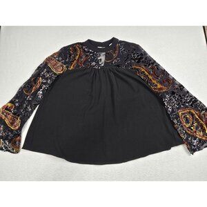 Umgee Black & Paisley Long Sleeve Top S Whimsigoth Bell Sleeve Keyhole